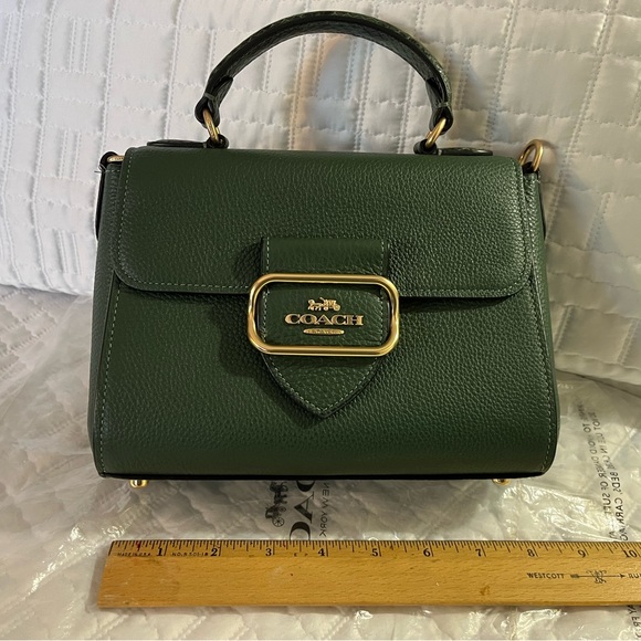 Coach Forest Green Leather Satchel with Gold Accents - Picture 2 of 9